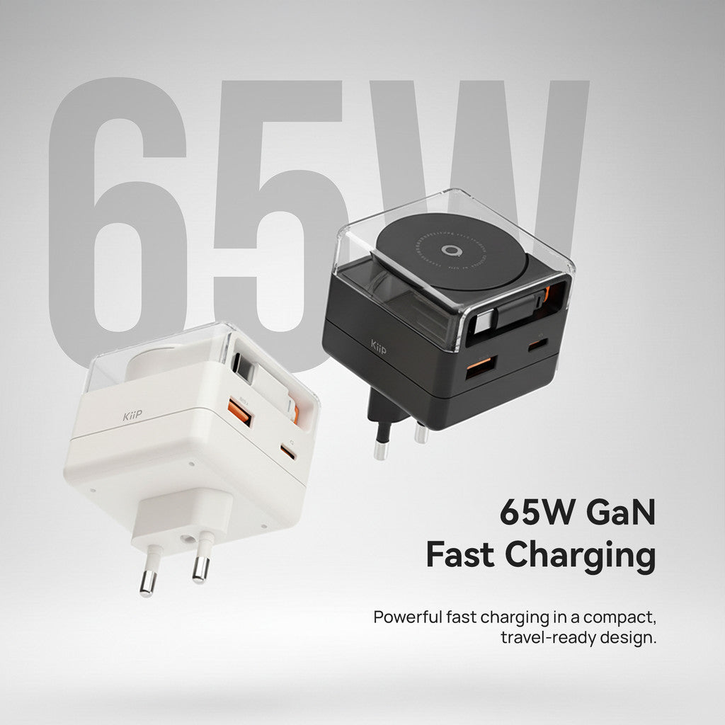 KiiP IC65 Ice Core GaN 65W Charger Adaptor Retractable PD Fast Charging