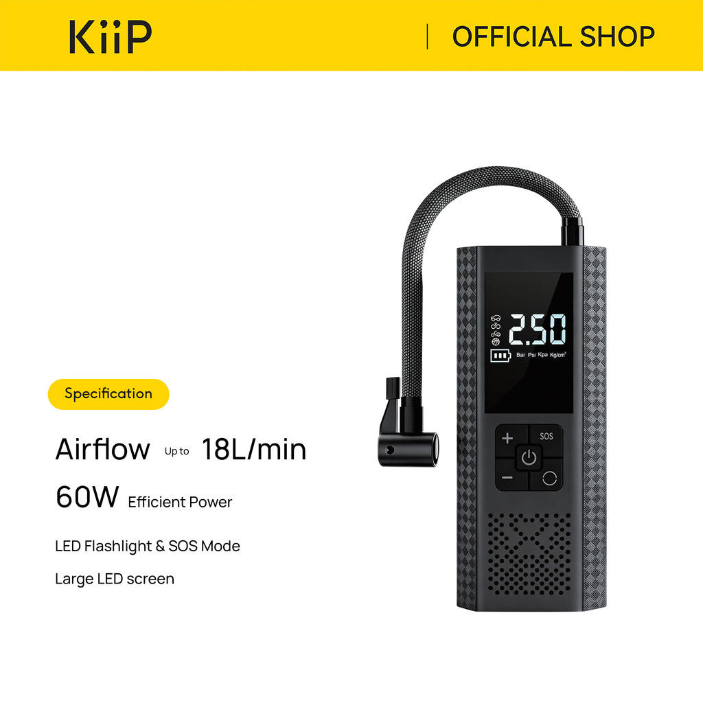 KiiP EAP01 Portable Car Tire Inflator Pompa Ban Motor Dan Mobil Electric Air Pump Car Air Pump Portable Mini Pompa Angin Elektrik 18L 60W