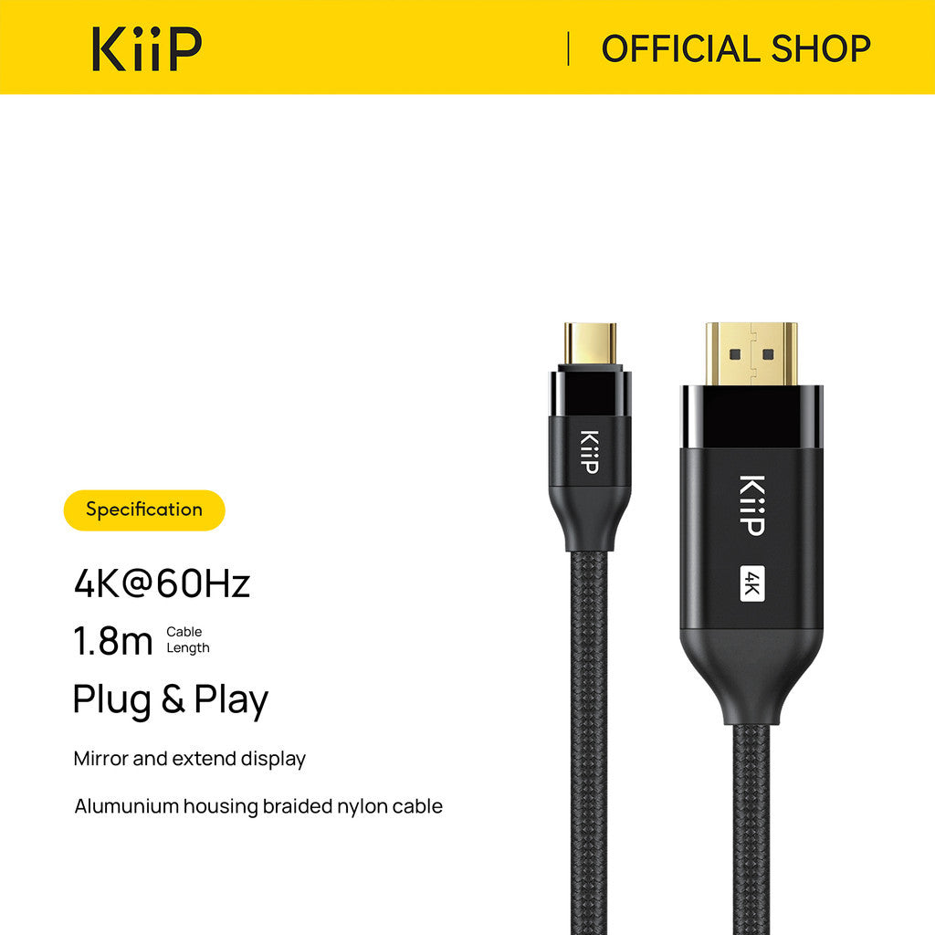 KiiP Kabel USB Type C To HDMI Cable Adapter Male to Male 4K 60hz 1.8M Laptop HDTV Monitor Ultra HD Display