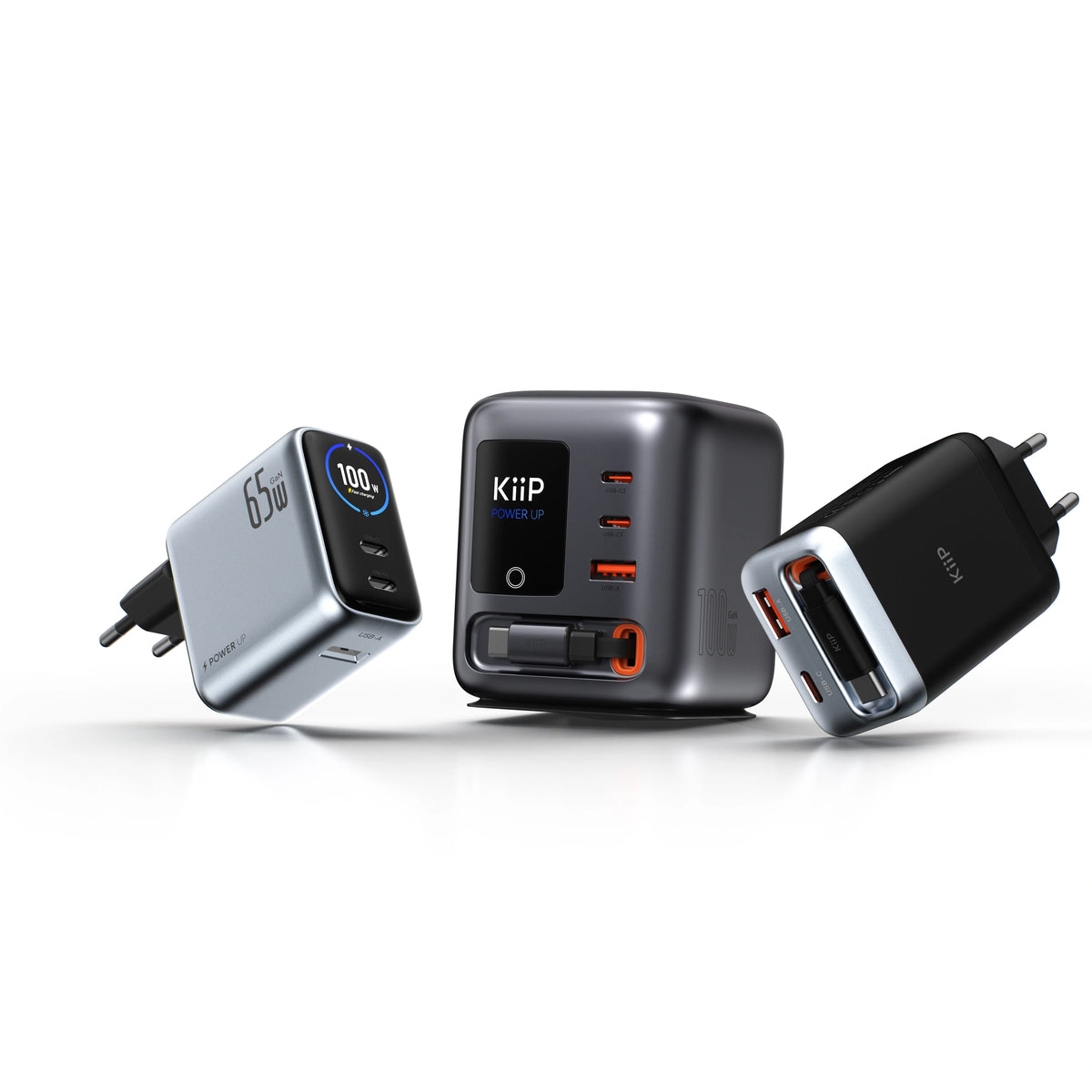 Three KiiP AuraMax Series GaN chargers