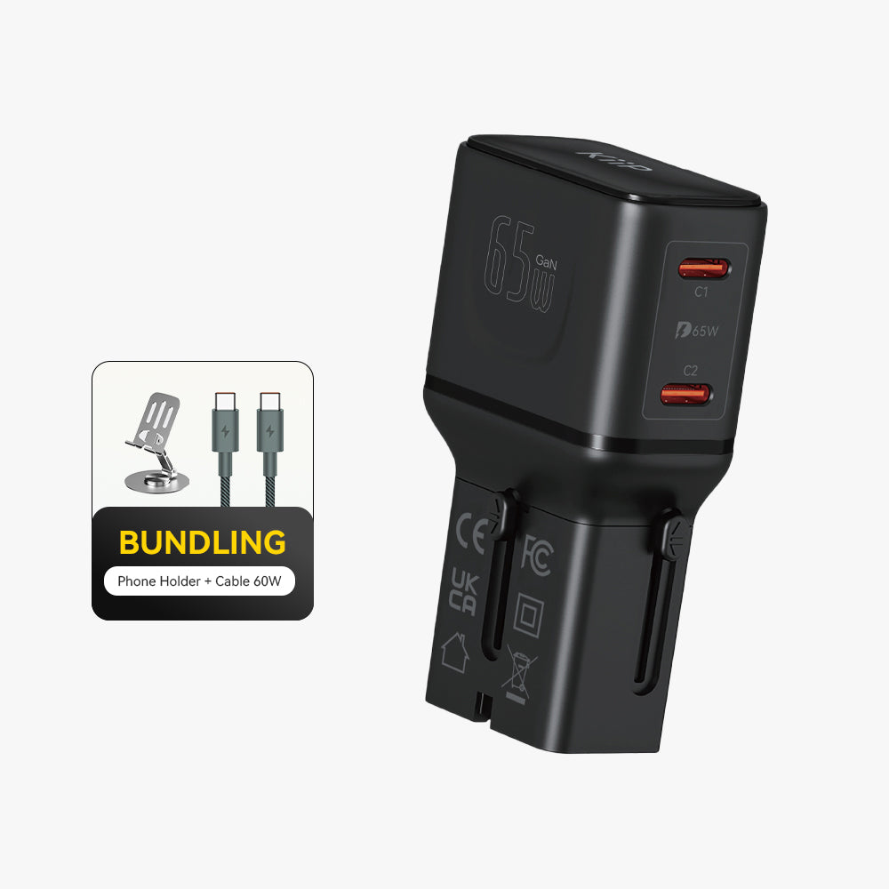KiiP G65T Universal Travel Adaptor Charger Mini Fast Charging 65w GaN Portable Travel