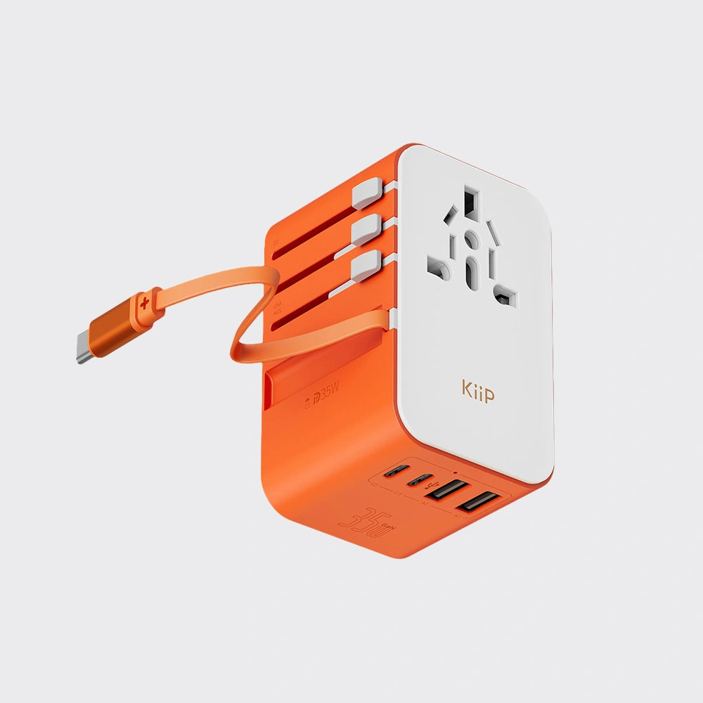 KiiP C28T Travel Adaptor Universal GaN 35W Adapter Charger Built in Cable