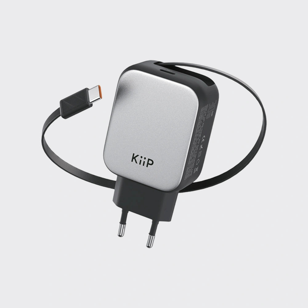 KiiP C30T Kepala Charger GaN PD Fast Charging 30W Retractable Built In Cable Type C