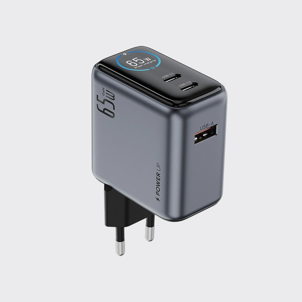 KiiP T65L AuraMax Series GaN Charger 65W Wall Adaptor Travel Kepala Charger Smart Charger With Color Display