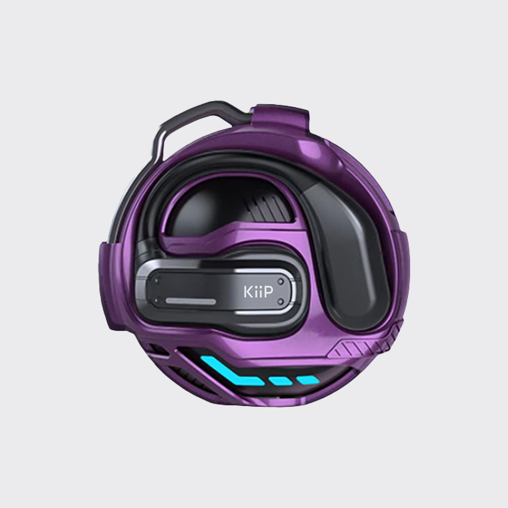 A futuristic purple and black circular electronic device with a metallic finish, featuring a prominent 'KiiP' logo on the front, a top handle, and glowing cyan accent lights on a light gray background.