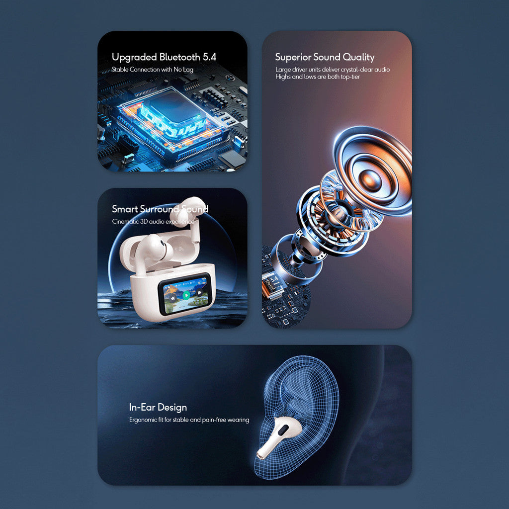 KiiP DTS16 Tws  ANC Headset Bluetooth 5.4 Earphone Smart Screen Active Noise Reduction
