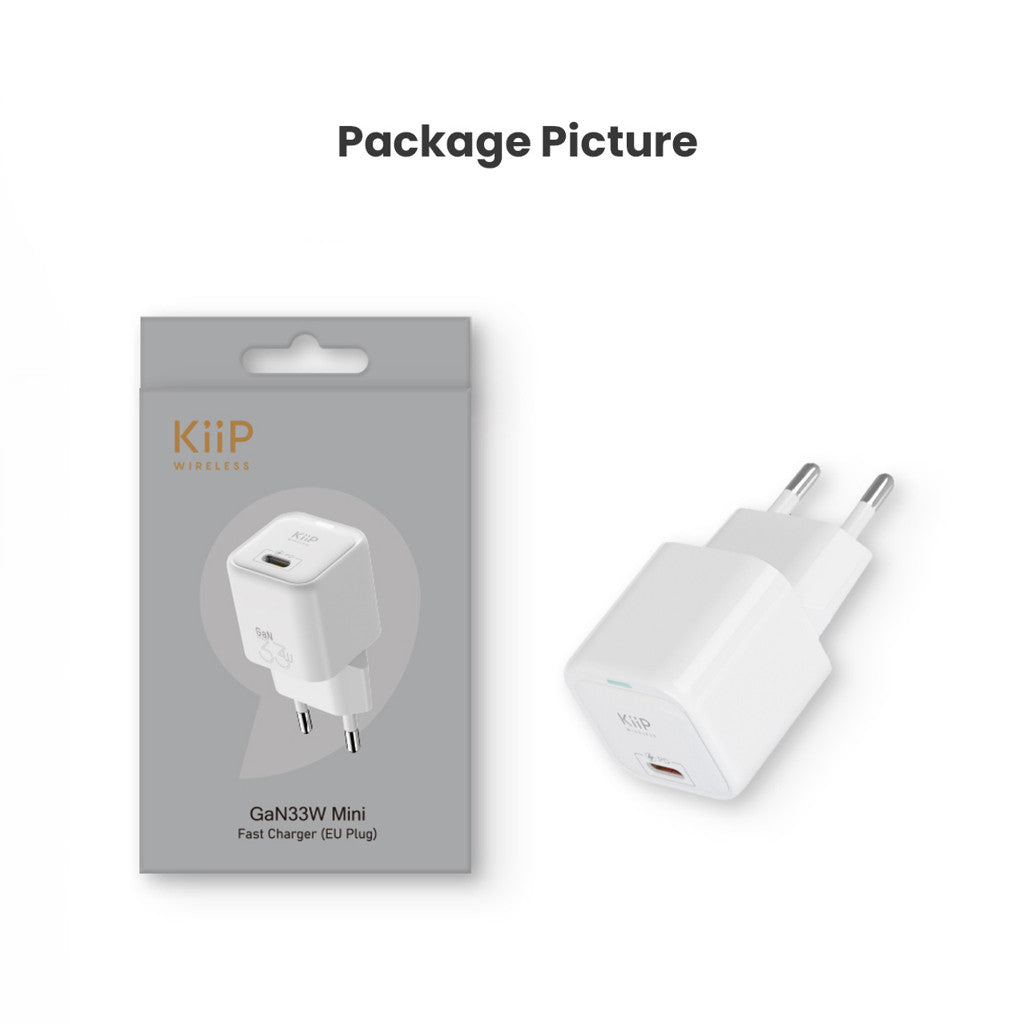 KiiP Wireless Kepala Charger 33W GaN Fast Charger Travel Adaptor Type C PD QC