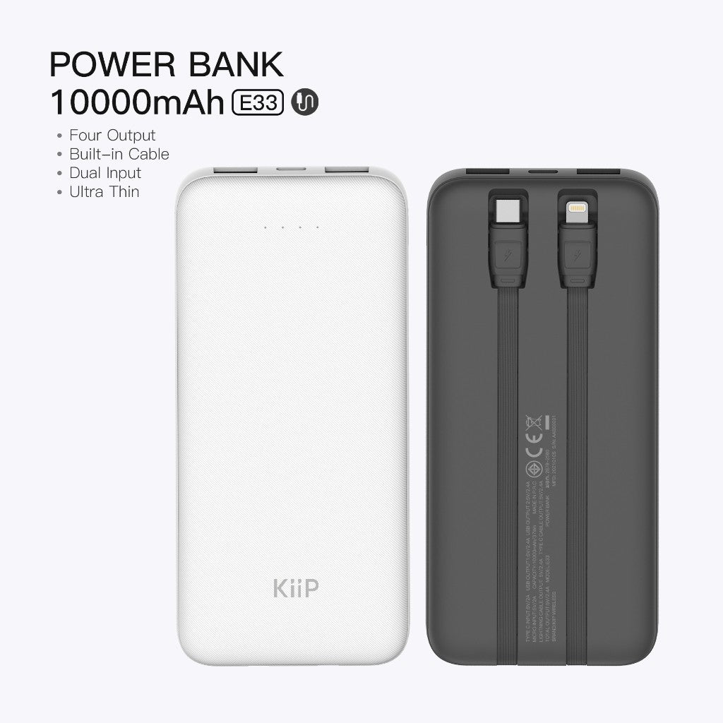 KiiP E33C Power Bank Slim 10000mAh Dual Input Type-C Micro USB Port