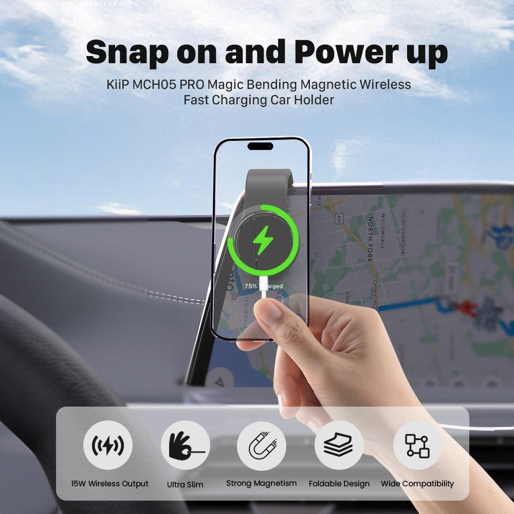 KiiP Wireless MCH05 Pro 2in1 Wireless Charging Car Phone Holder Dashboard Magsafe Foldable Aksesoris