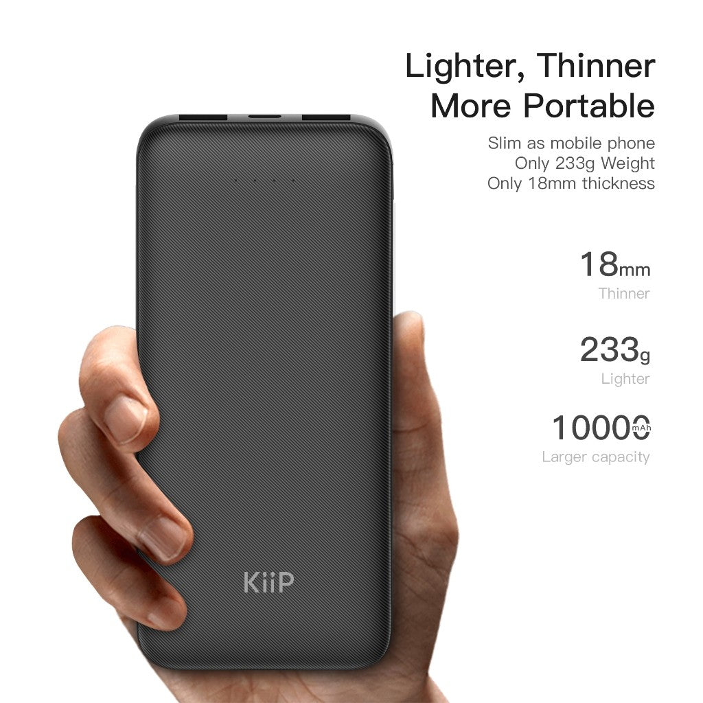 KiiP E33C Power Bank Slim 10000mAh Dual Input Type-C Micro USB Port