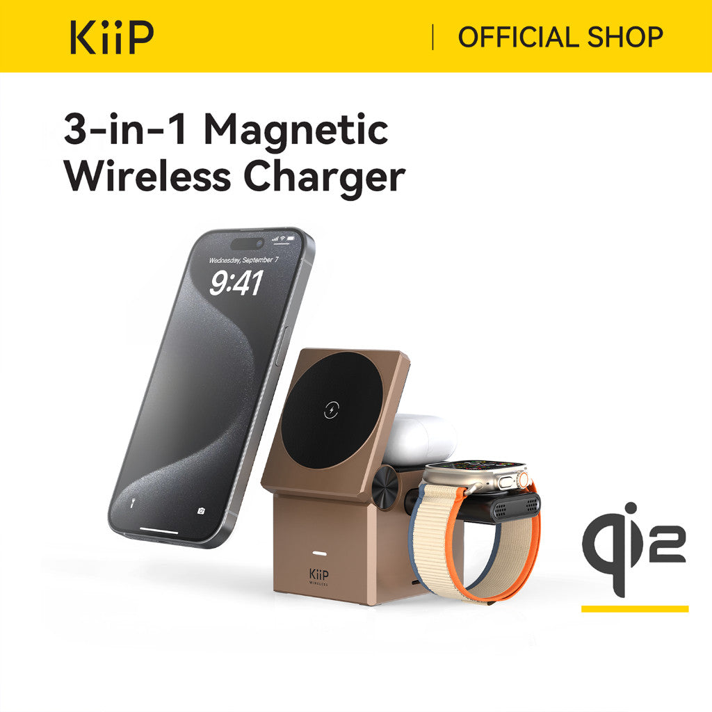 KiiP Wireless T1 Pro 15W Fast Charging Magnetic 3IN1 Foldable Magsafe Charging Station