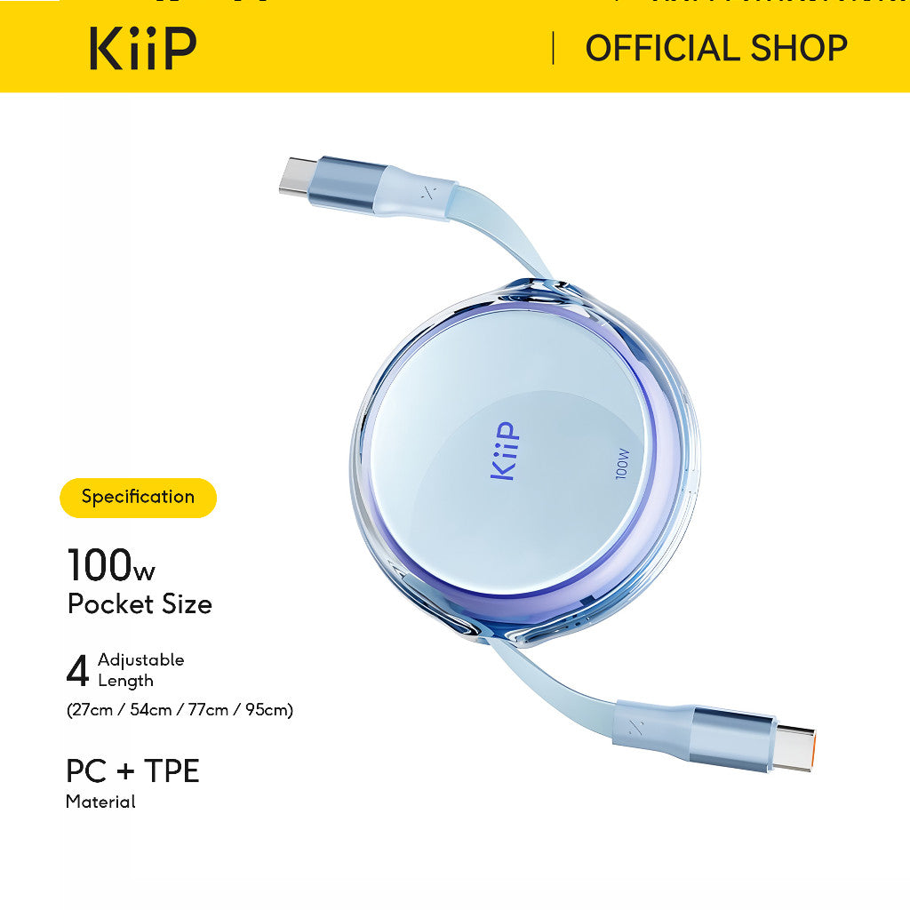 KiiP RCTC Kabel Data 100W Super Fast Charging Cable Type-C To Type-C Retractable