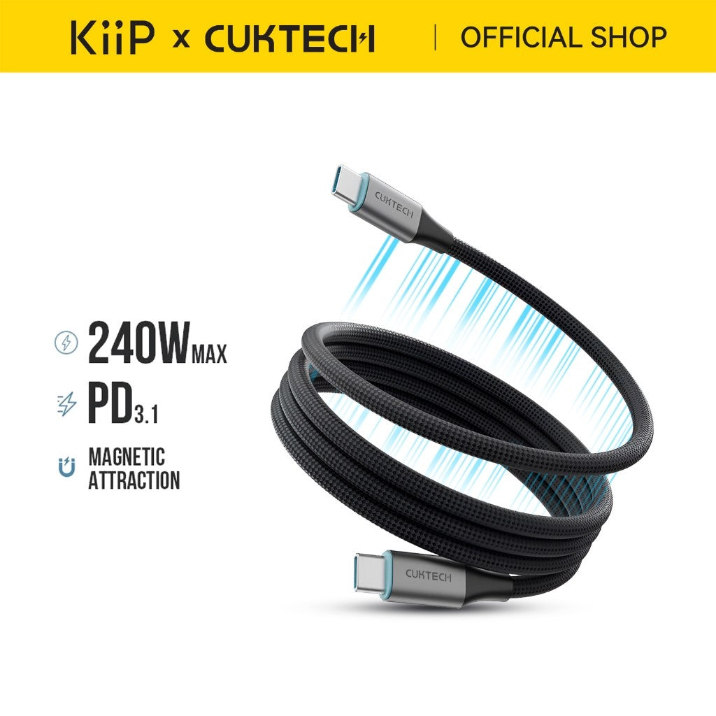 KiiP X Cuktech CMC610 Kabel Data 240W Magnetic Liquid Silicone Fast Charging Cable Type-C to Type-C PD 3.1