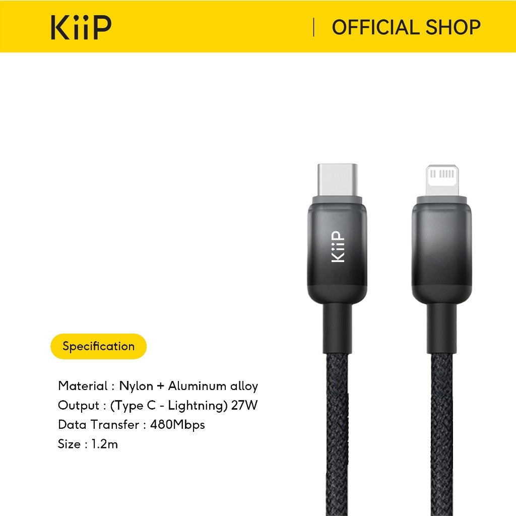 KiiP Kabel Charger Fast Charging C To C/C To Lightning Up To 100W PD 27W Kabel Data Type C Lightning Gradient Series 1.2M