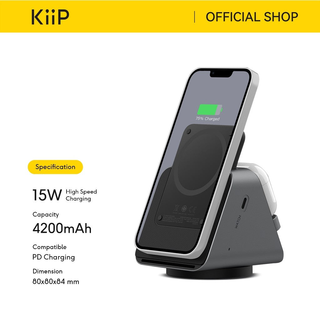 KiiP Wireless EW50S Magsafe Powerbank Wireless Charging Base 3in1 PD Fast Charging