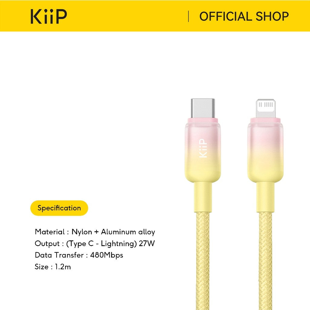 KiiP Kabel Charger Fast Charging C To C/C To Lightning Up To 100W PD 27W Kabel Data Type C Lightning Gradient Series 1.2M