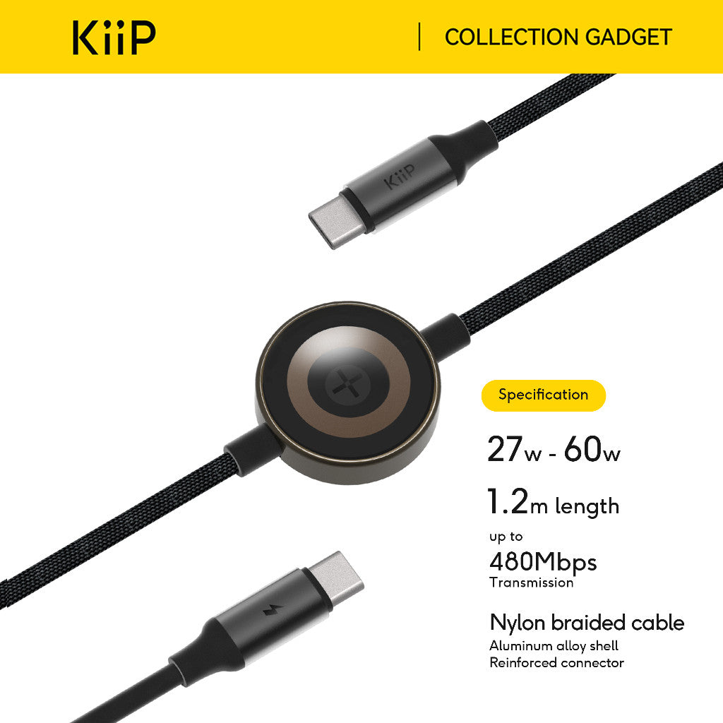 KiiP 2IN1 Kabel Data Iphone Android Fast Charging Built In Wireless Charger Magnetic Apple Watch 60W