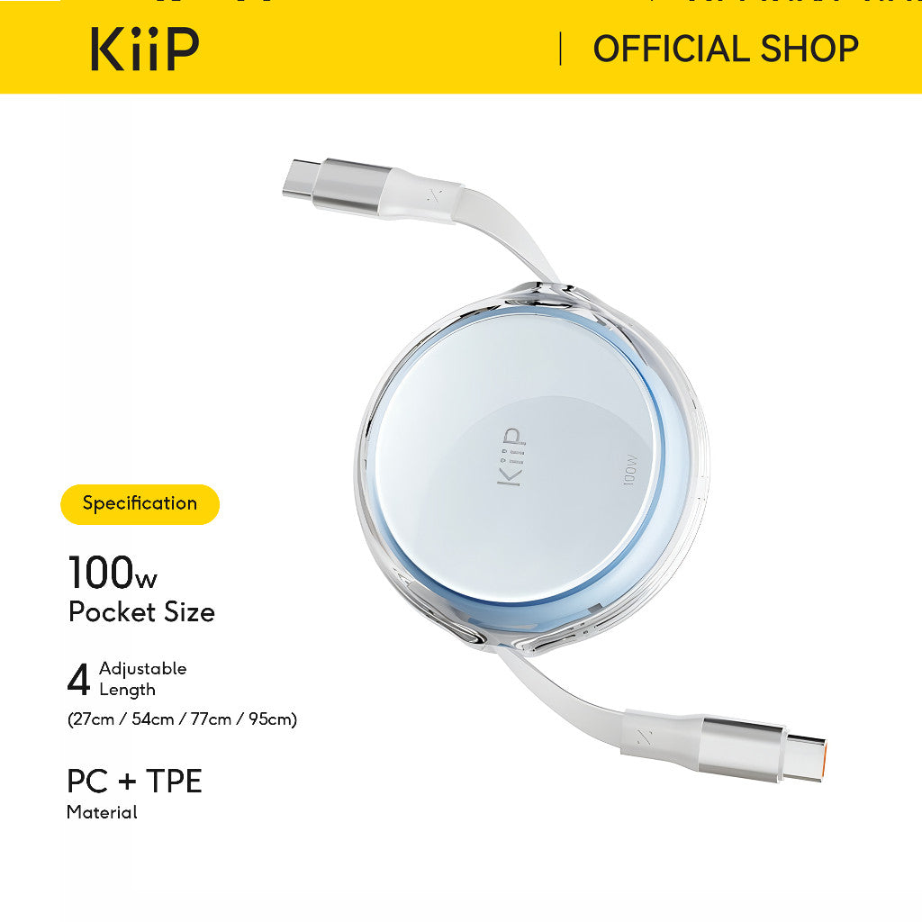 KiiP RCTC Kabel Data 100W Super Fast Charging Cable Type-C To Type-C Retractable