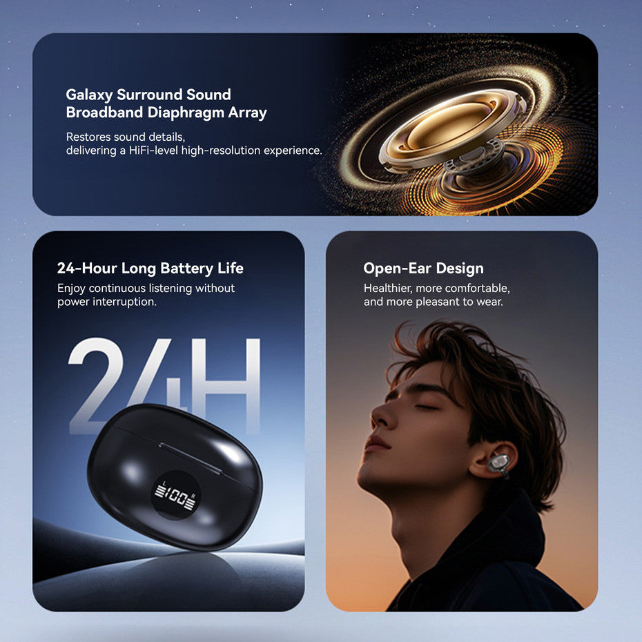 KiiP DTH19 OWS Ear Clip Earphone Display Open Ear Bluetooth TWS Smart LED Hi-Fi Stereo