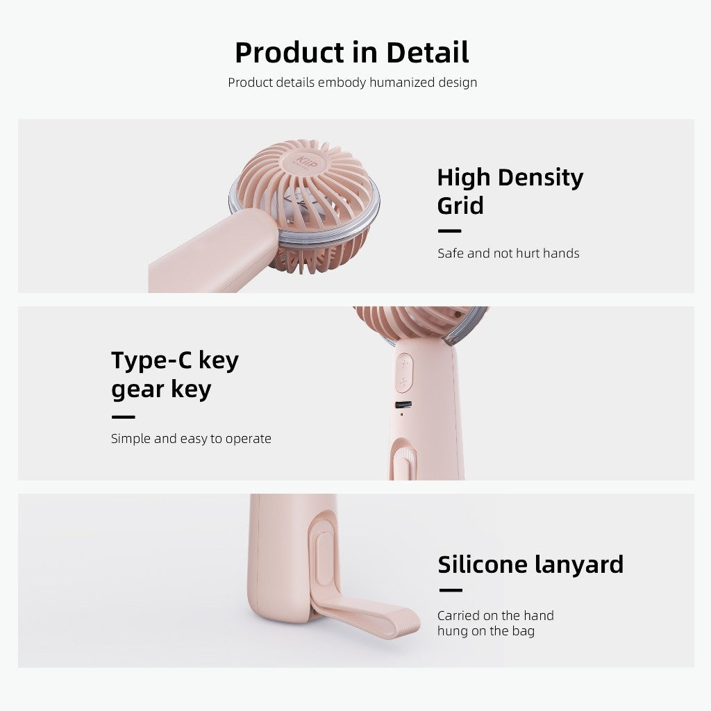 KiiP Fan03 Kipas Angin Mini Portable Rechargeable Fan-5Speed Kipas Genggam LED Display Wind