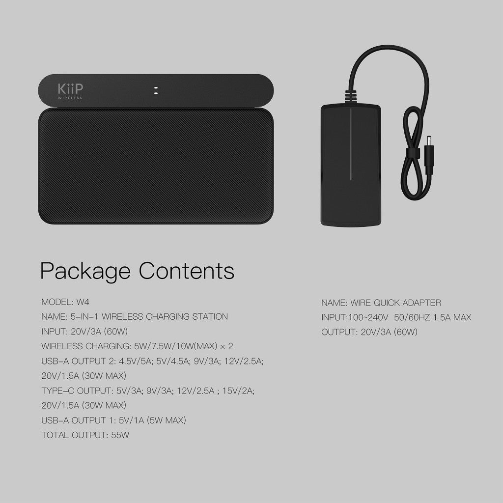 KiiP Wireless W4 Dual Wireless Charger Pad 5in1 55W Fast Charging Station