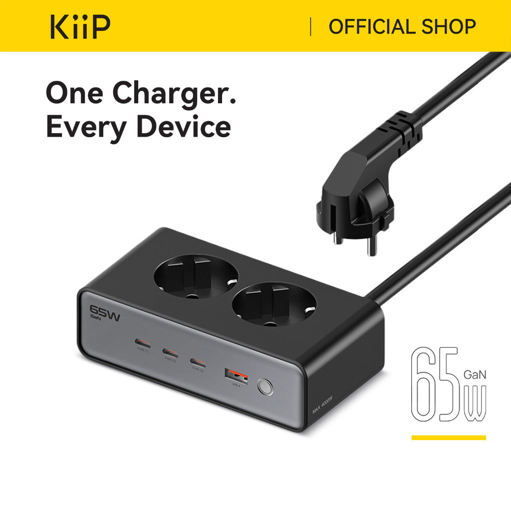 KiiP C20E Desktop Charger Fast Charging 65W Adaptor 6in1 USB Type-C Power Station