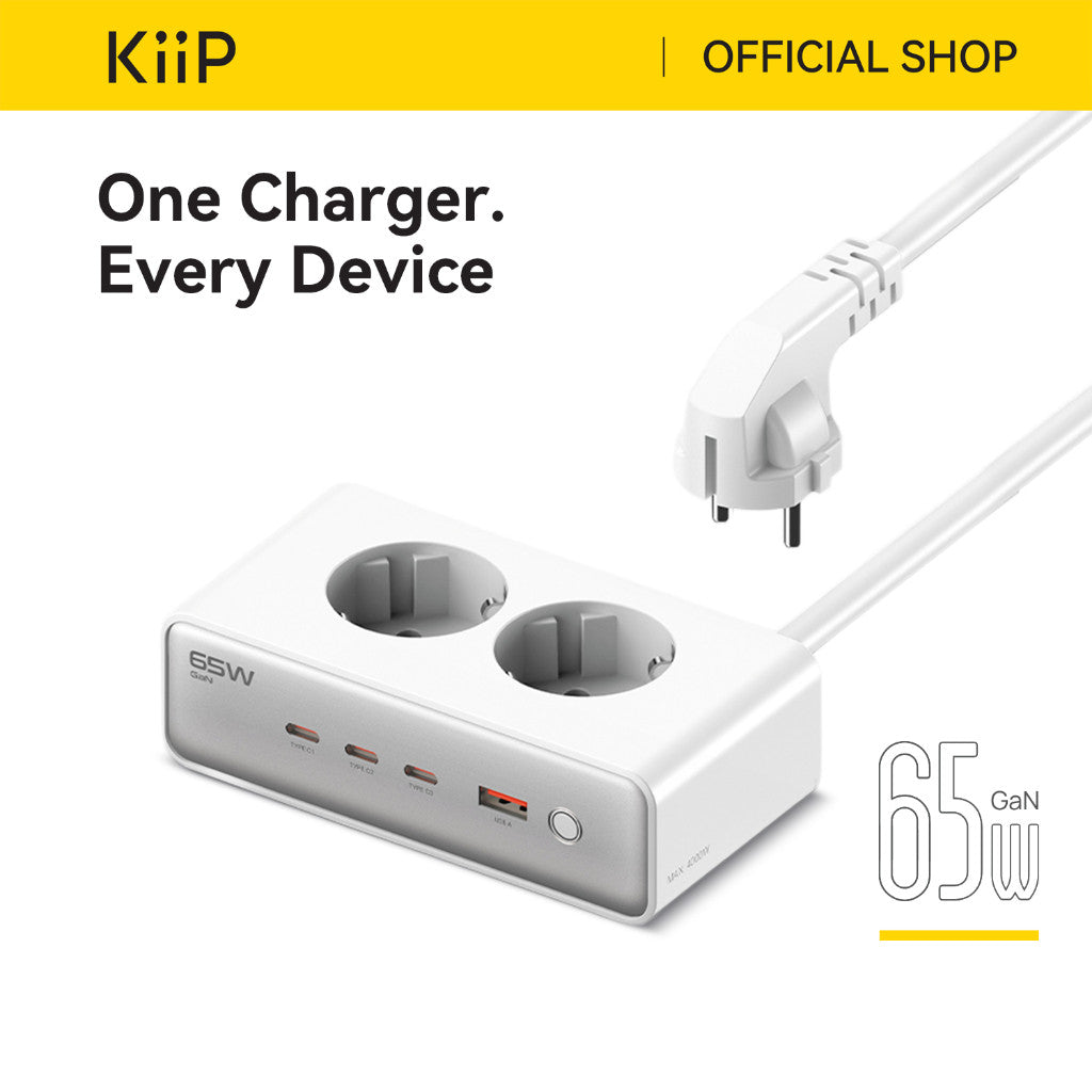 KiiP C20E Desktop Charger Fast Charging 65W Adaptor 6in1 USB Type-C Power Station