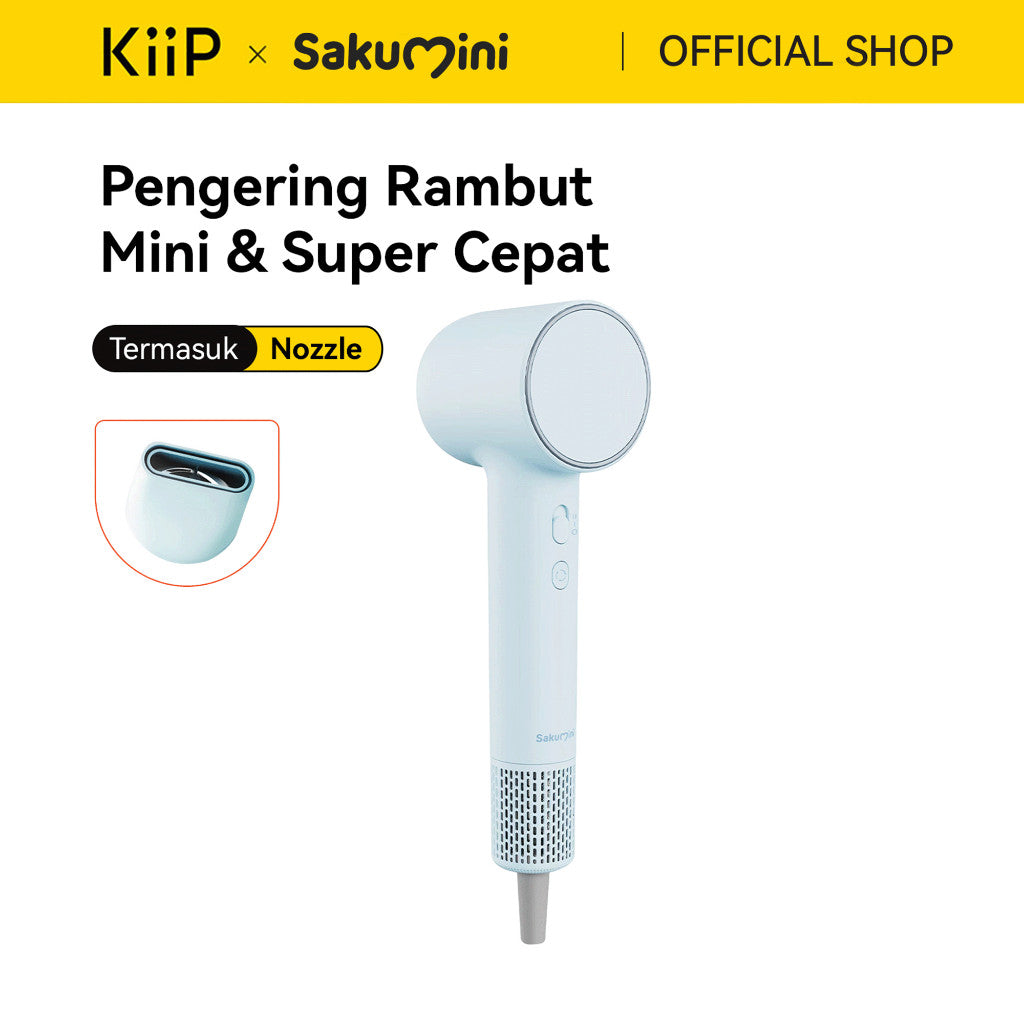 KiiP x Sakumini Compact Size Turbo Speed Dryer Alat Pengering Rambut Mini Super Cepat Dengan Ion Negatif Tanpa Bising