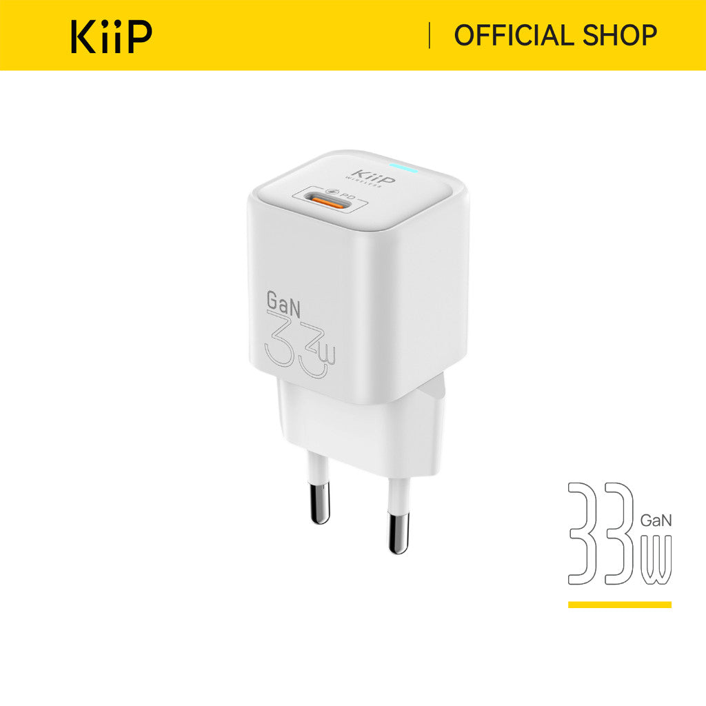 KiiP Wireless Kepala Charger 33W GaN Fast Charger Travel Adaptor Type C PD QC