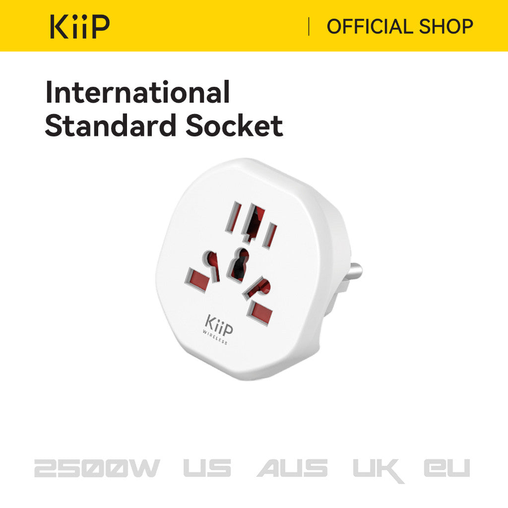KiiP C25T Compact Universal Travel Adaptor 2500W Fast Charging US/DE/CN/EU/AUS/UK