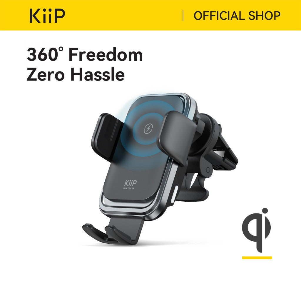 KiiP Wireless X6S Car Phone Holder 360 Degree Rotation 15W Fast Charging Air Vent Mobil