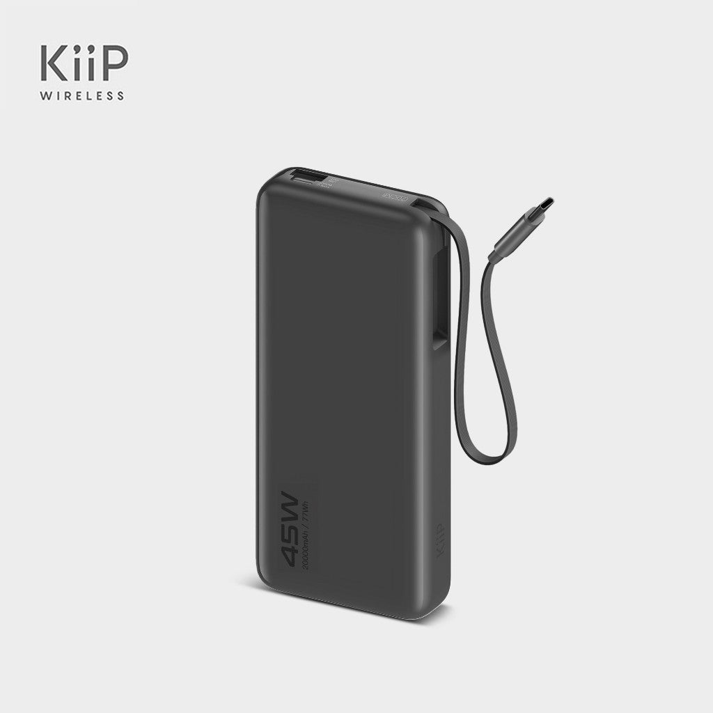 KiiP E66 PowerBank Retractable Cable 20000mAh PD QC PPS Fast Charging 45W