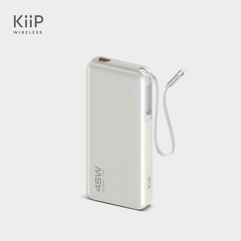 KiiP E66 PowerBank Retractable Cable 20000mAh PD QC PPS Fast Charging 45W