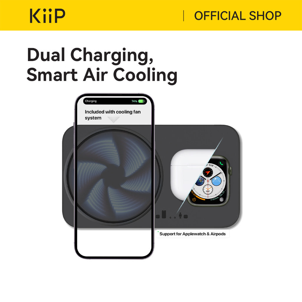 KiiP Wireless W9 2in1 Wireless Charging Magnetic Cooler Pendingin HP Fan Cooling