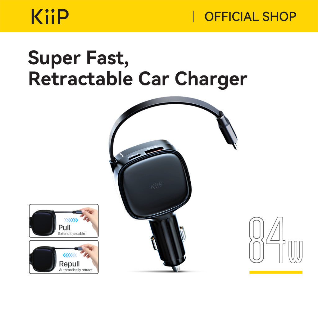 KiiP SC17 Car Charger Retractable PD 84W Charger Mobil Fast Charging