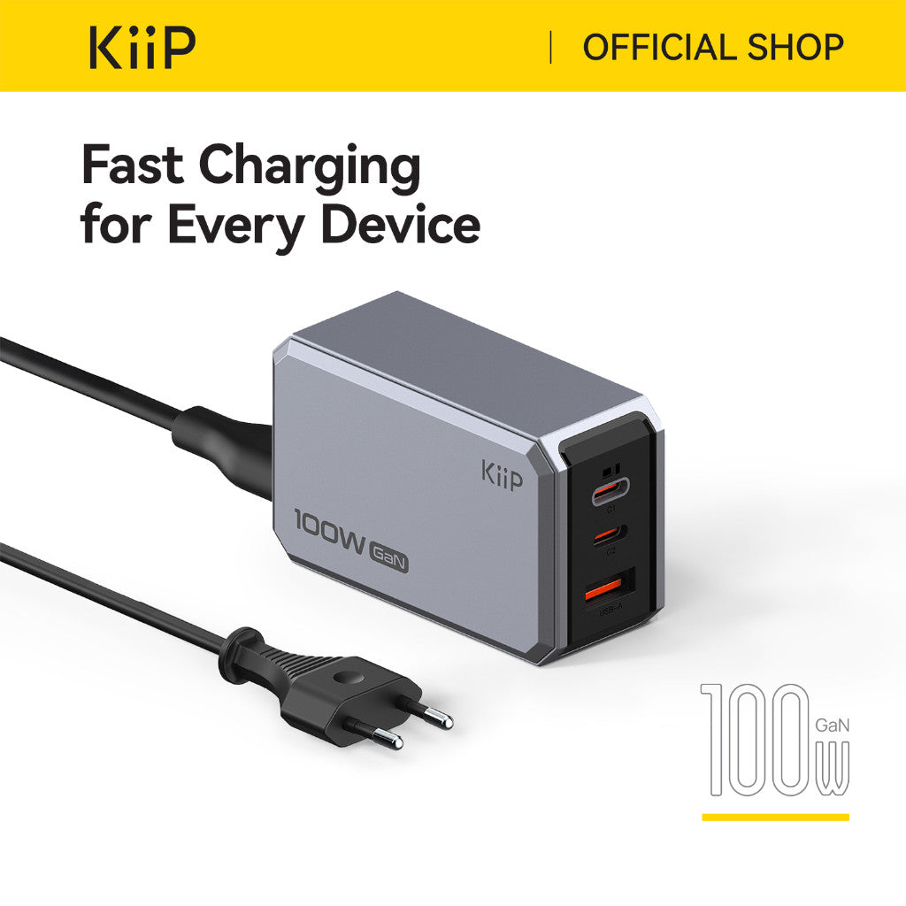 KiiP C102E Charger 100W GaN Multi Port Fast Charging Adaptor Android Iphone Charger Laptop