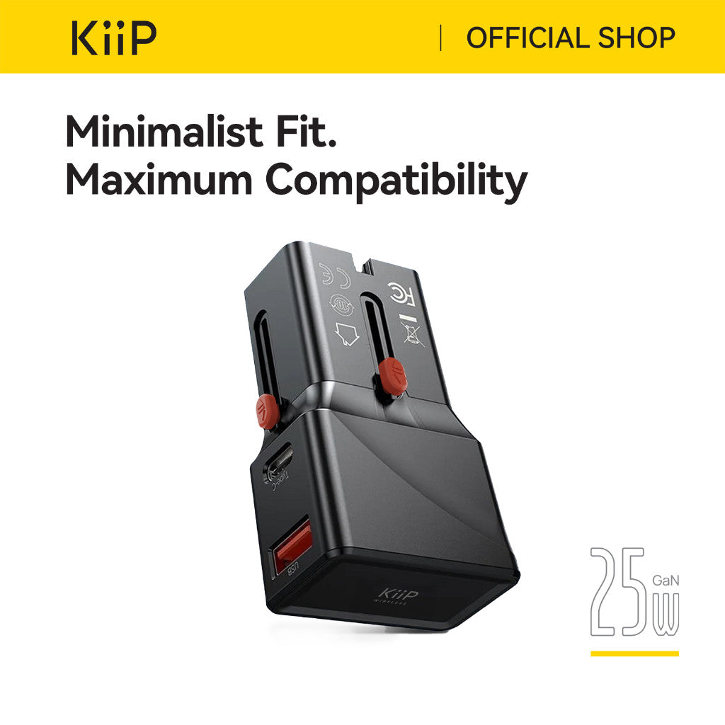 KiiP C24T Universal Travel Adaptor Charger Mini Fast Charging 25W PD QC