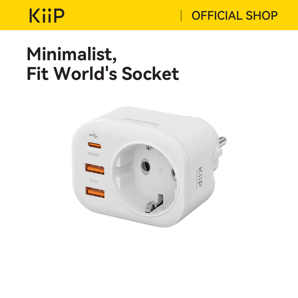 KiiP C26T Travel Adaptor 20W Fast Charging Dual USB (18W)/Type-C (25W)