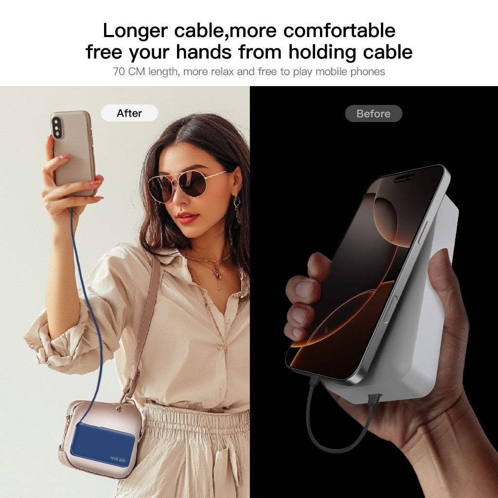 KiiP E60 Powerbank Retractable Cable 22.5W 10000mah Fast Charging Power Bank  Type-C