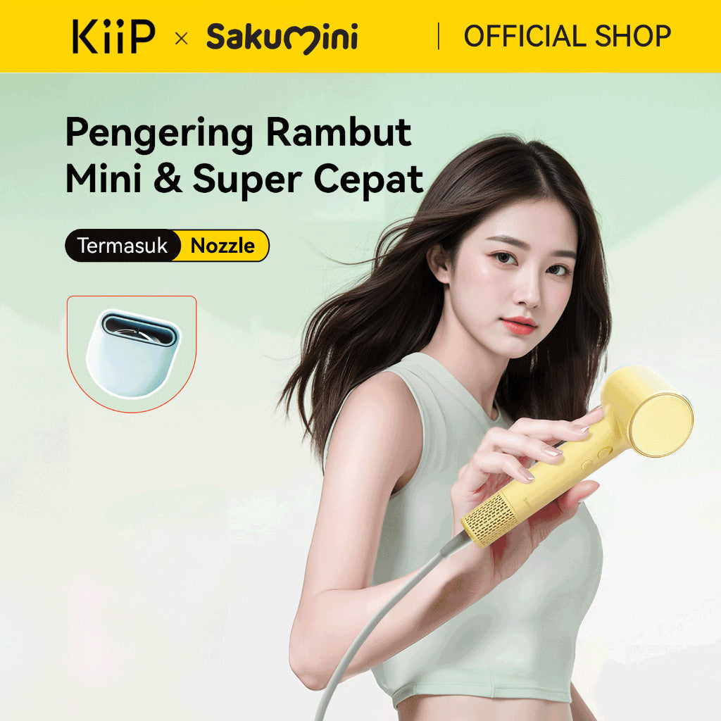 KiiP x Sakumini Compact Size Turbo Speed Dryer Alat Pengering Rambut Mini Super Cepat Dengan Ion Negatif Tanpa Bising
