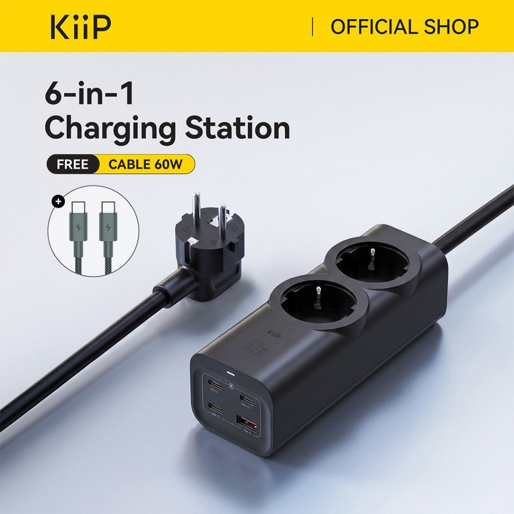 KiiP TD67 Smart Power Strip GaN 67W 6in1 Charger Stop Kontak Surge Protection Multiple Socket PPS PD QC