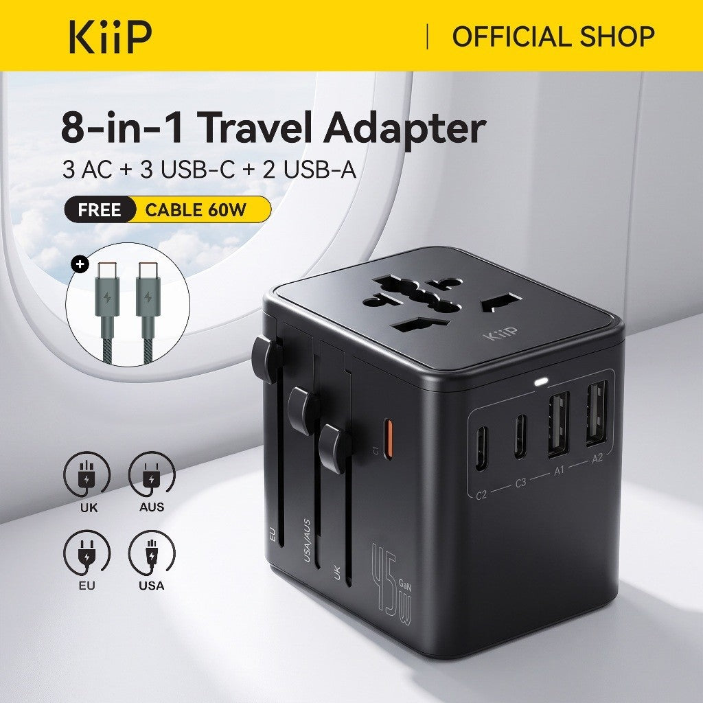 KiiP C45T Travel Adaptor GaN Adapter Charger Universal PD Fast Charging 45W