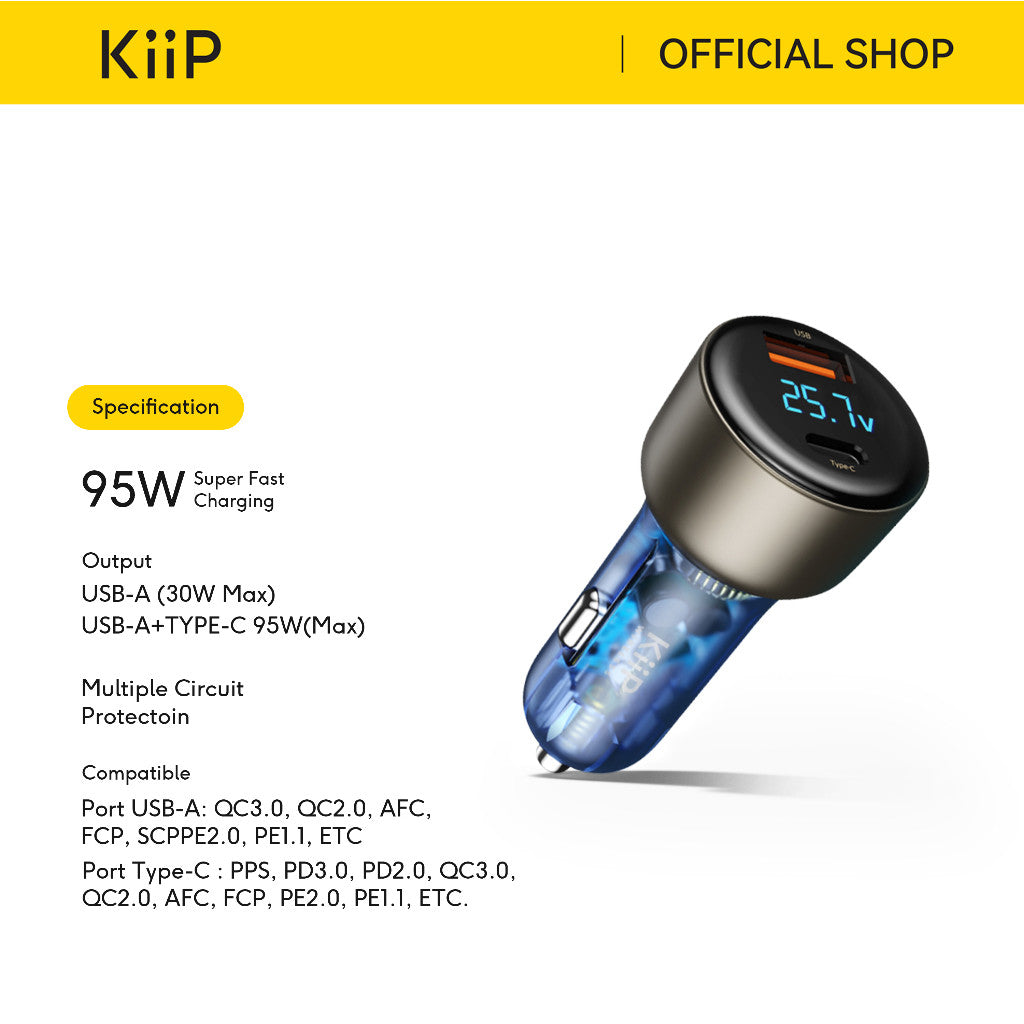 KiiP H16 Car Charger Mobil 72W Type-C+USB Fast Charging