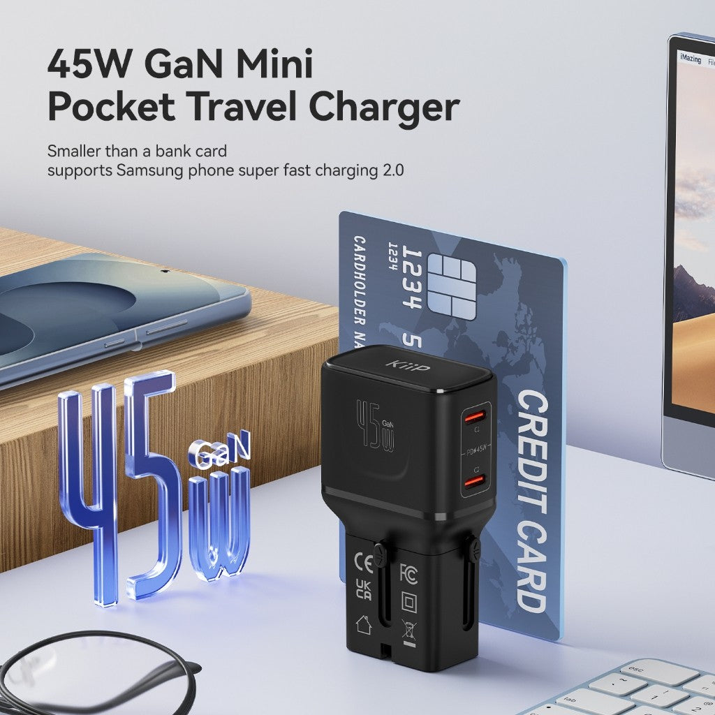 KiiP C23T Universal Travel Adaptor Charger Mini Fast Charging 30W GaN Portable Travel