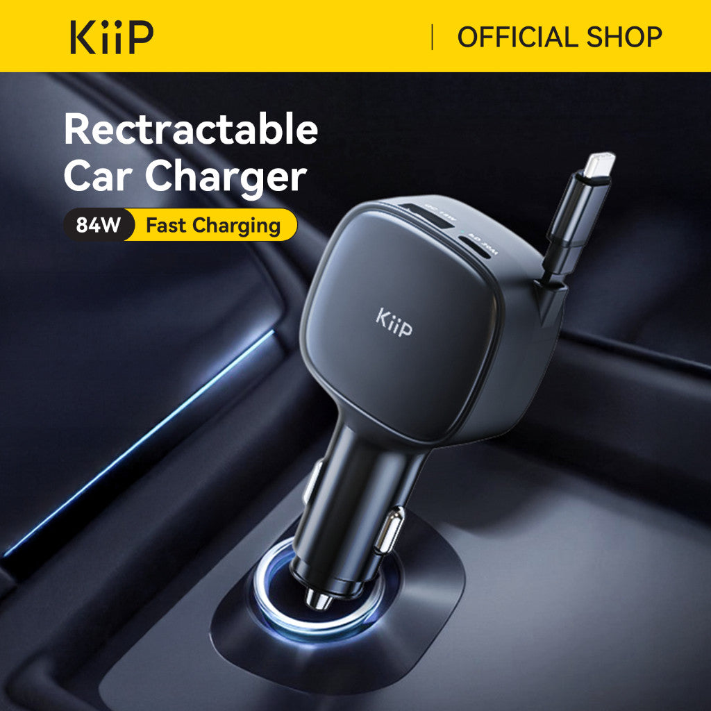 KiiP SC17 Car Charger Retractable PD 84W Charger Mobil Fast Charging