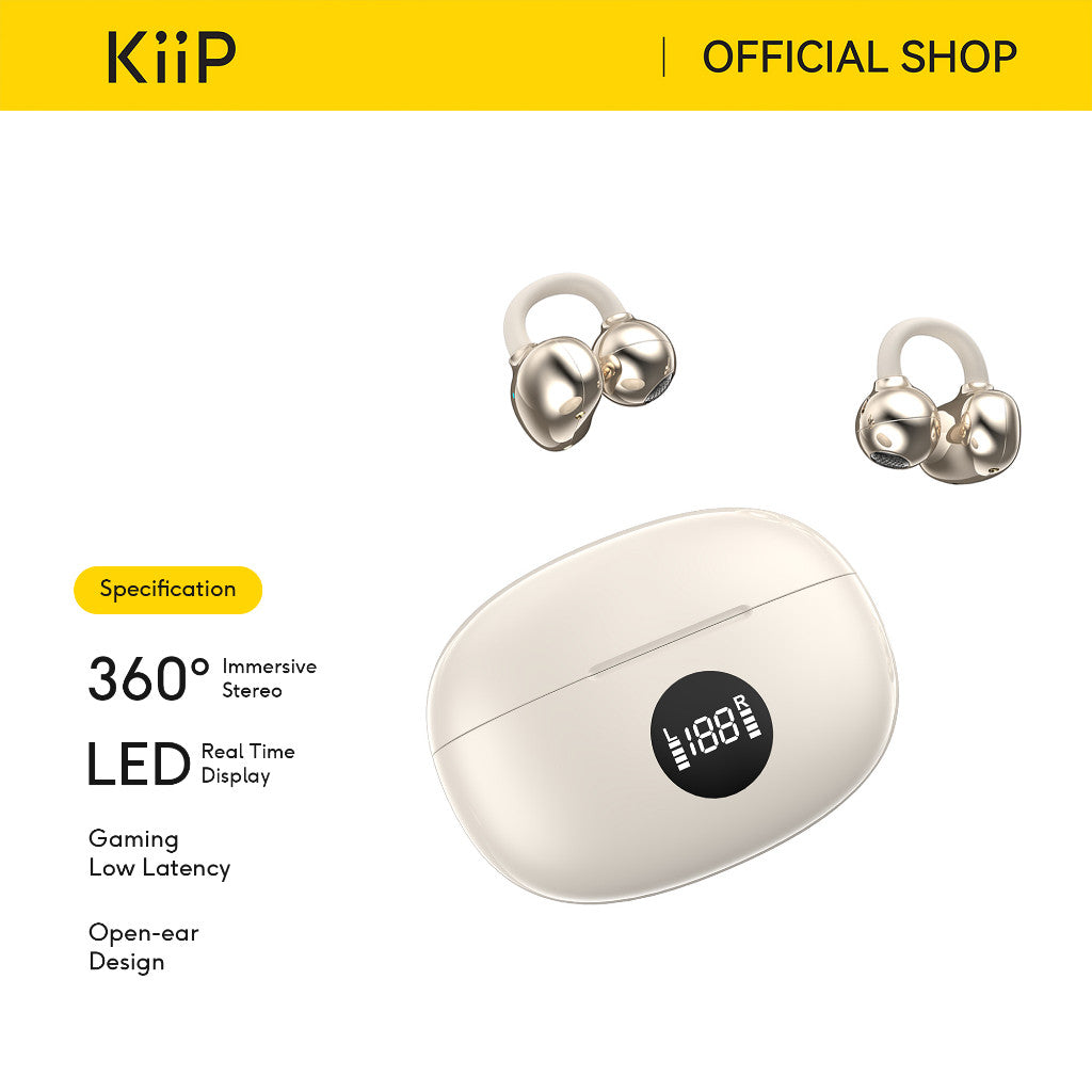 KiiP DTH19 OWS Ear Clip Earphone Display Open Ear Bluetooth TWS Smart LED Hi-Fi Stereo