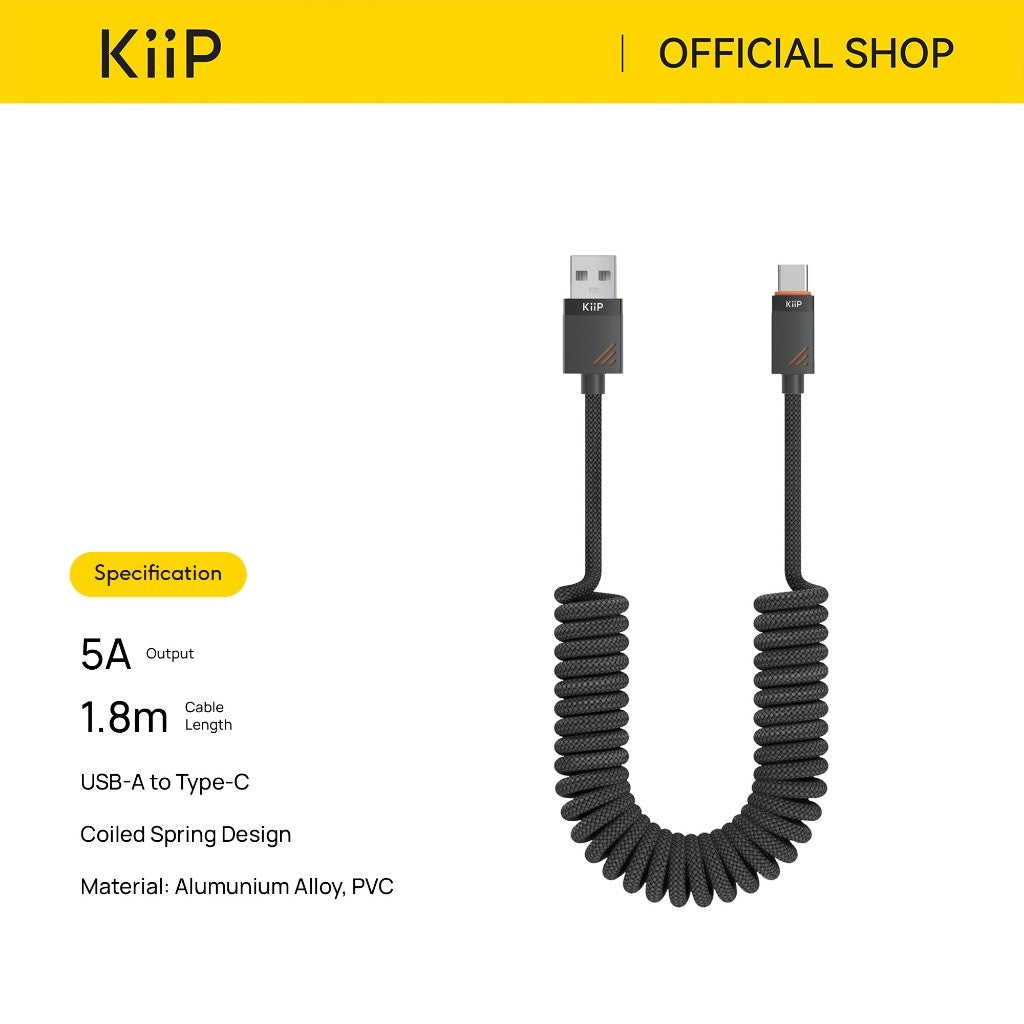 KiiP RC27 Retractable Coiled Charging C to L/A to L Fast Charge 27W