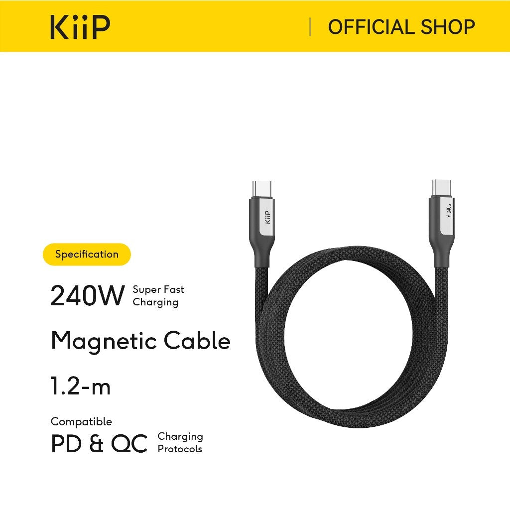 KiiP Magnetic Cable CMC120 Fast Charging Kabel Data Type-C to Type-C PD 240W