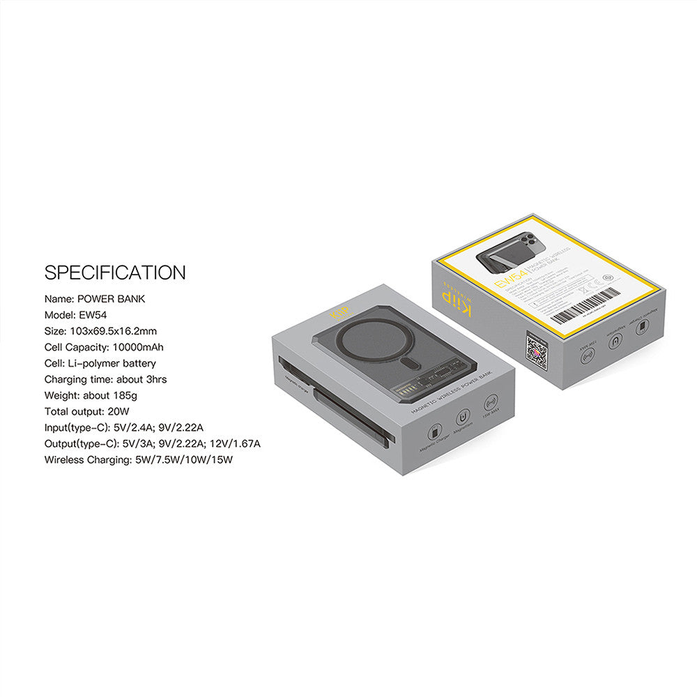 KiiP Wireless EW54 Power Bank Magnetic Magsafe 20W Fast Charging Type C PD 10000 mAh