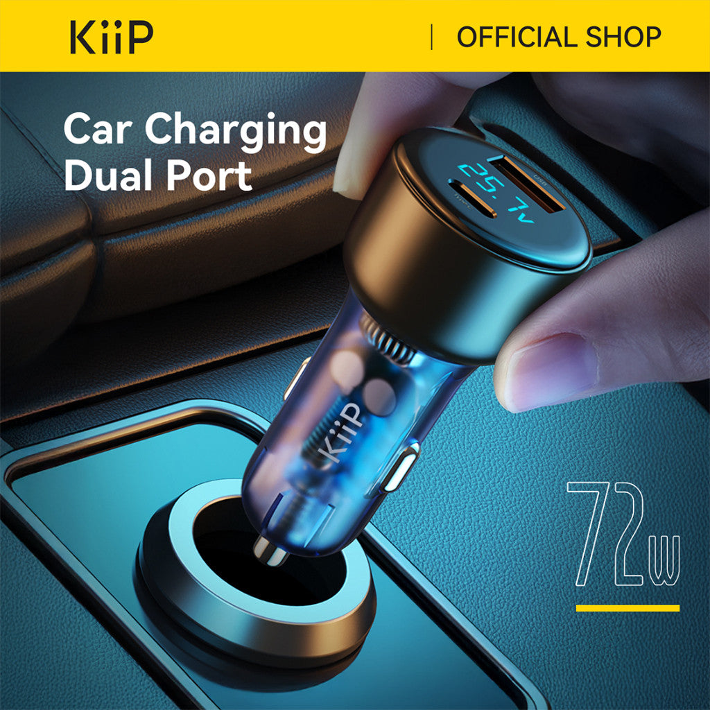 KiiP H16 Car Charger Mobil 72W Type-C+USB Fast Charging